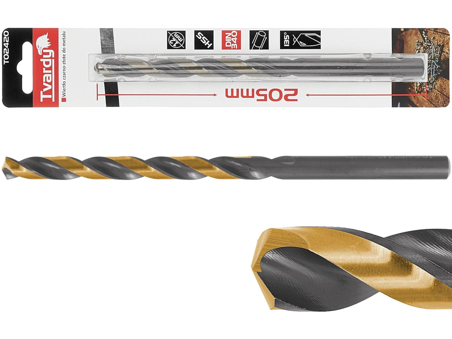 Long HSS M2 12.0mm Black & Gold Metal Twist Drill Bit