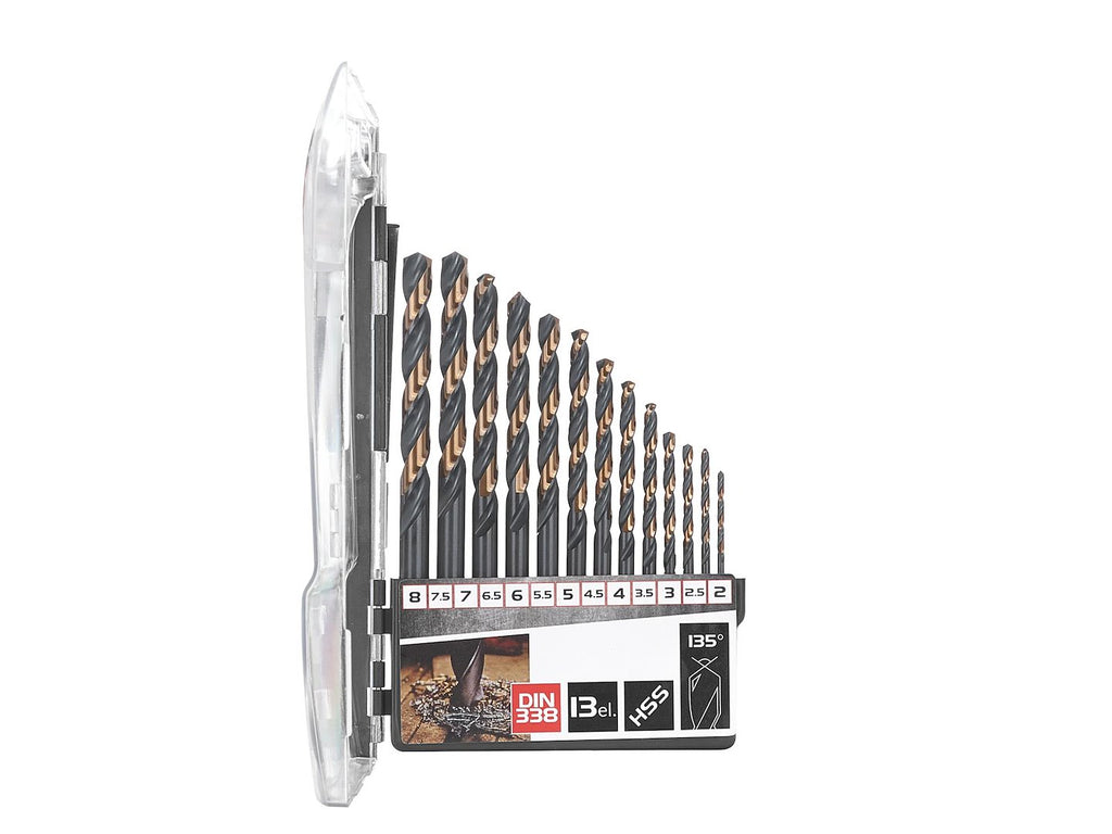 13pcs HSS 2.0-8.0mm black & gold metal twist drill bit set