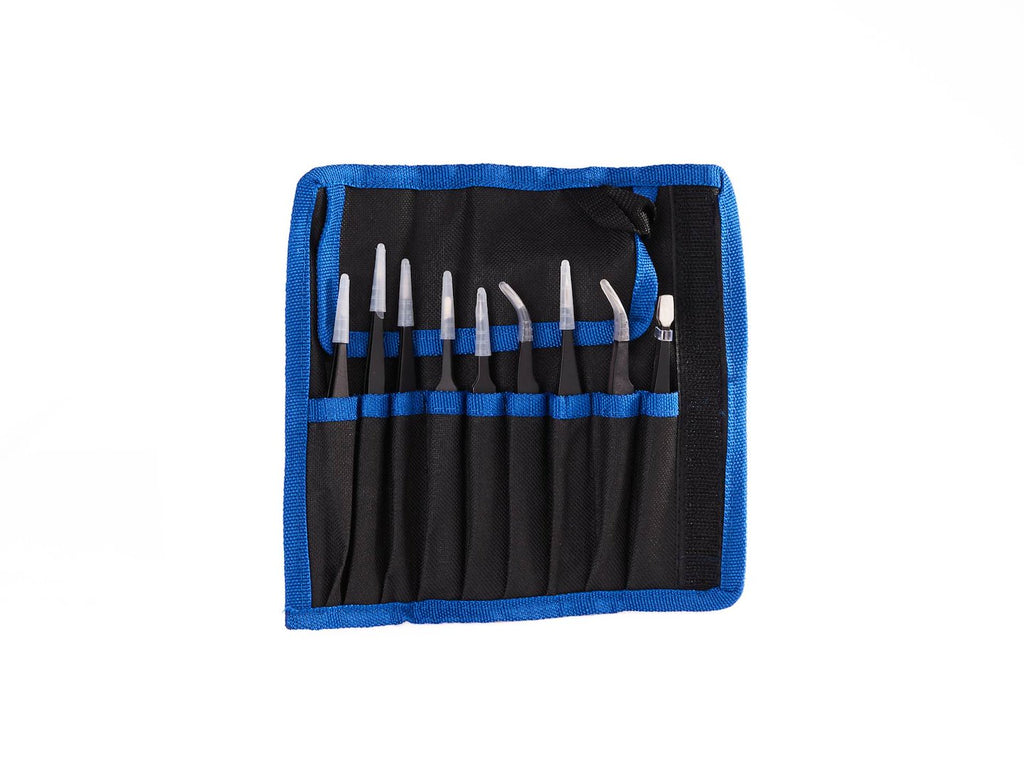 Precision metal tweezers set, 9 pcs