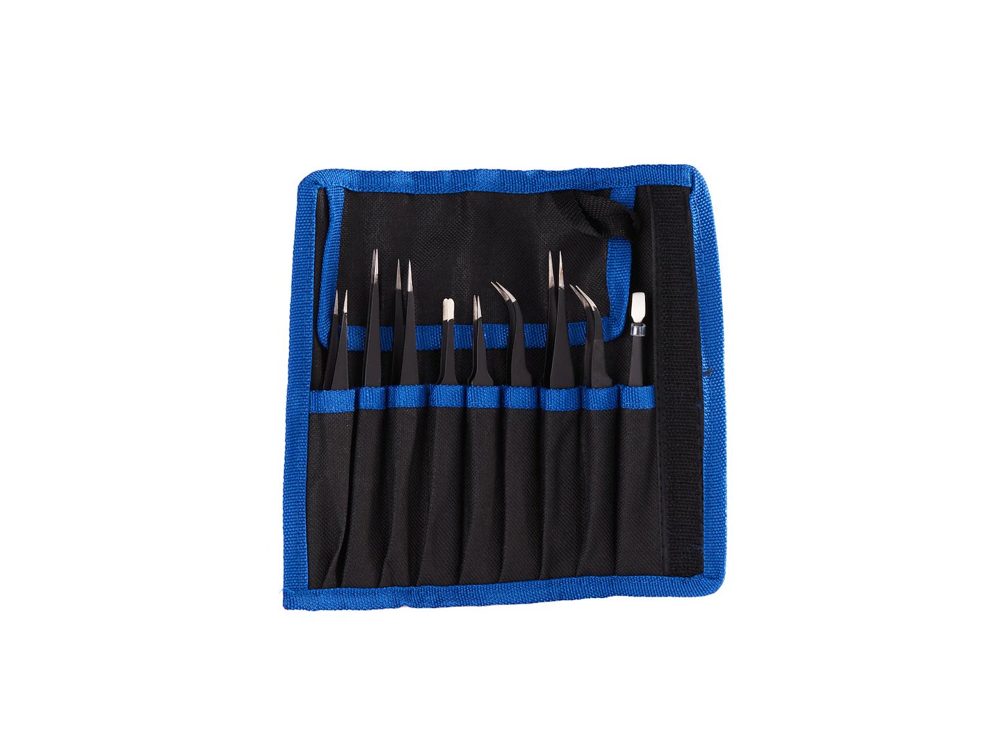 Precision metal tweezers set, 9 pcs