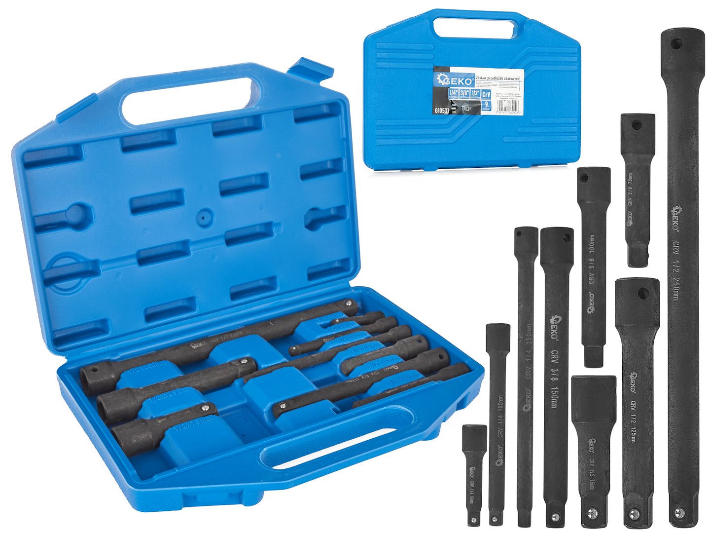 9 pcs Impact Driver Socket Extension Set 1/4" 3/8" 1/2" CrV
