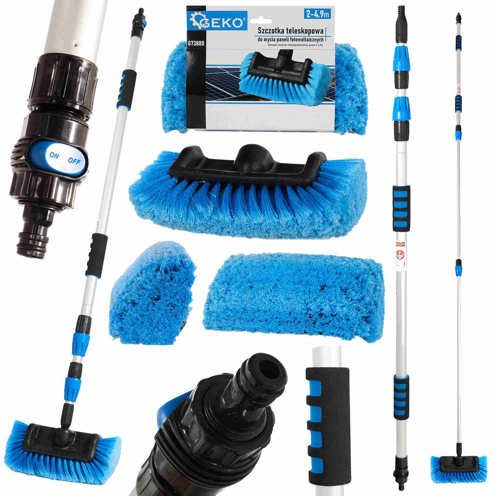 Telescopic brush for cleaning photovoltaic panels, 2–4.9 m