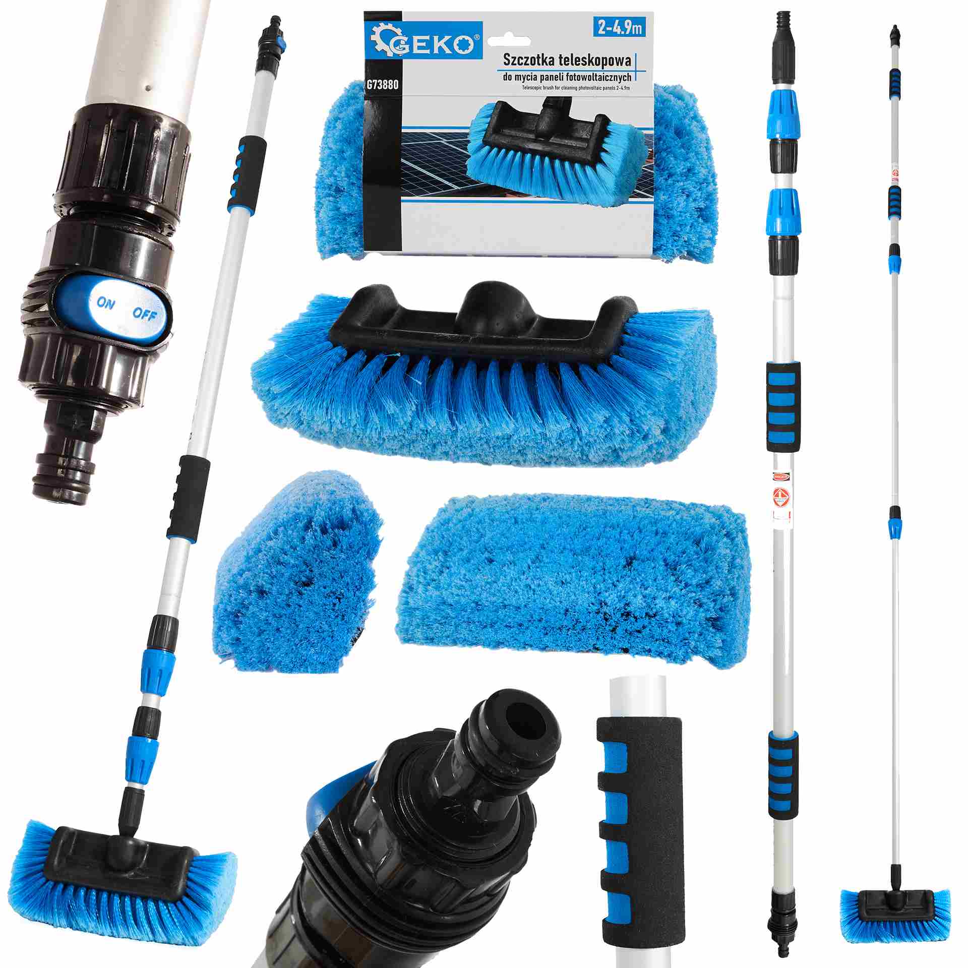 Telescopic brush for cleaning photovoltaic panels, 2–4.9 m