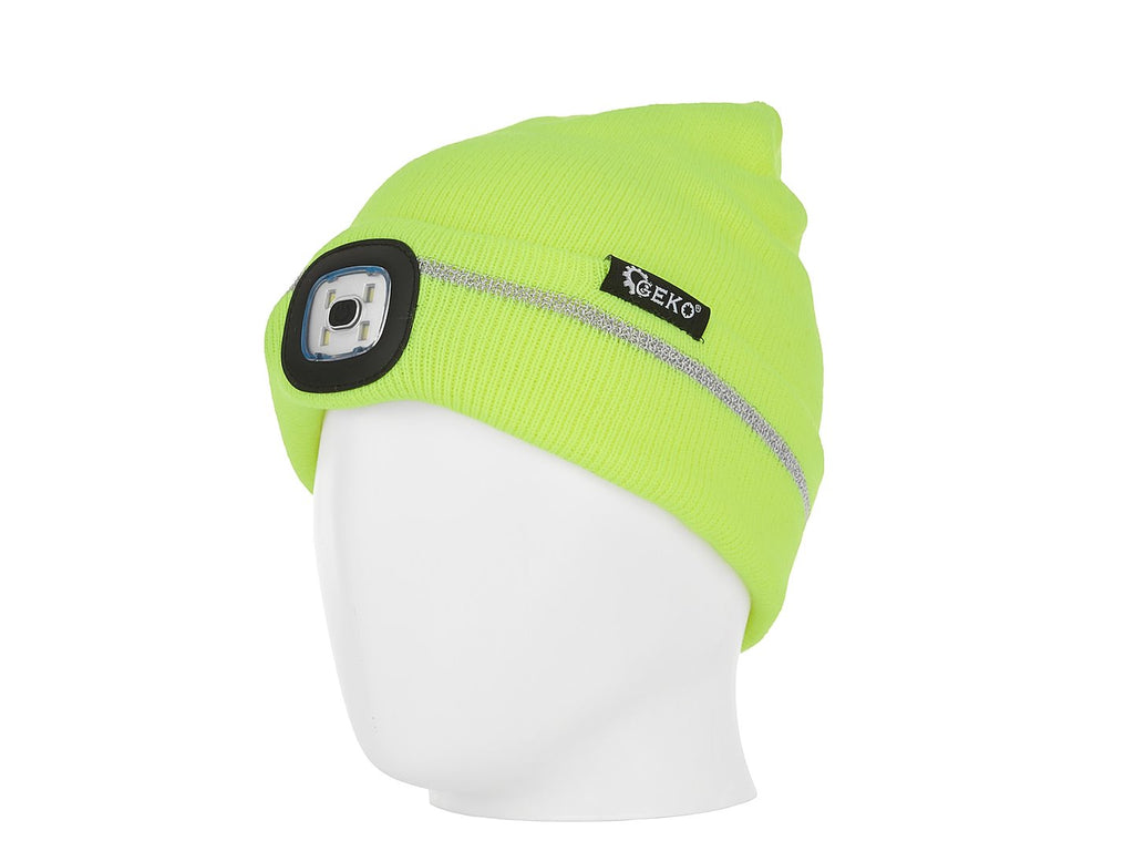 Rechargeable LED Headlight Winter Hat with Reflective Stripe (Yellow)