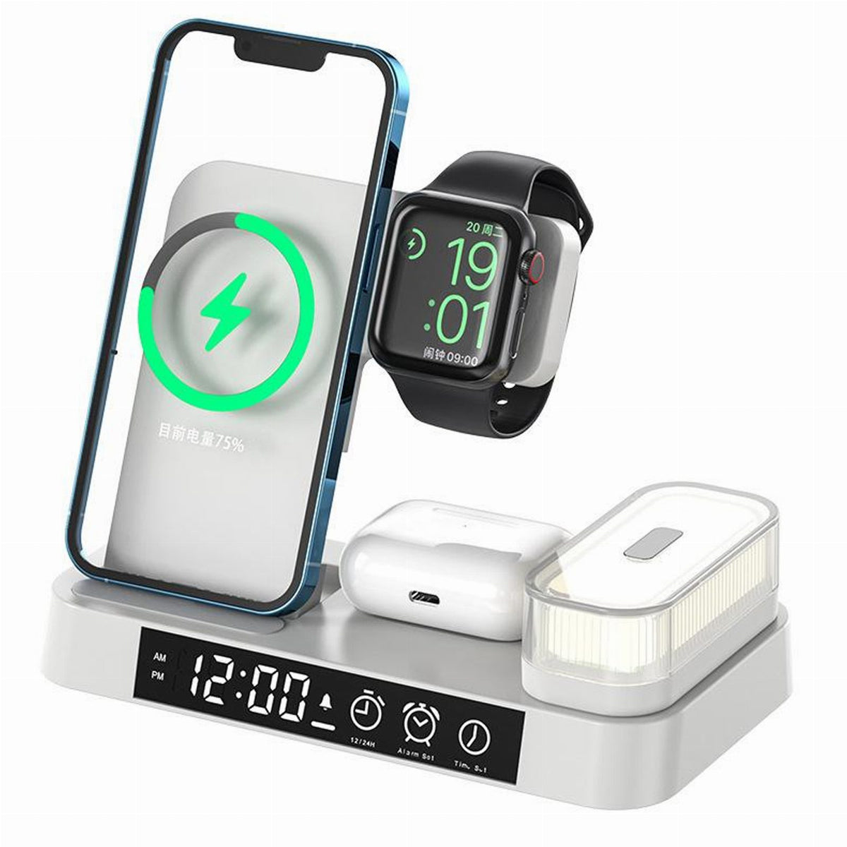 Wireless Charging Station 4-in-1 15W QI with Night Lamp White
