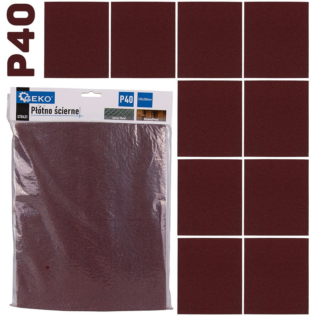 Abrasive cloth sheet 230 x 280 mm P40 – Pack of 10