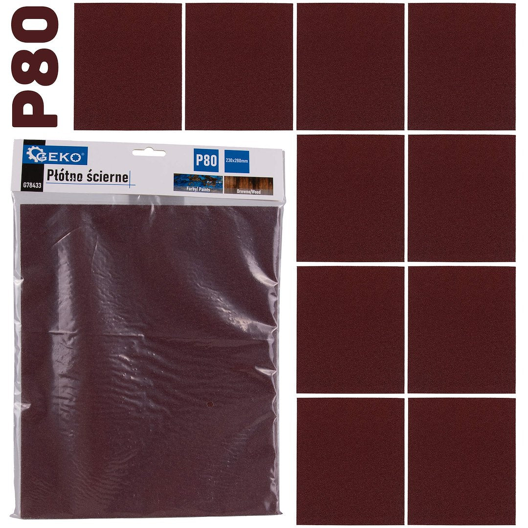 Abrasive cloth sheet 230 x 280 mm P80 – Pack of 10