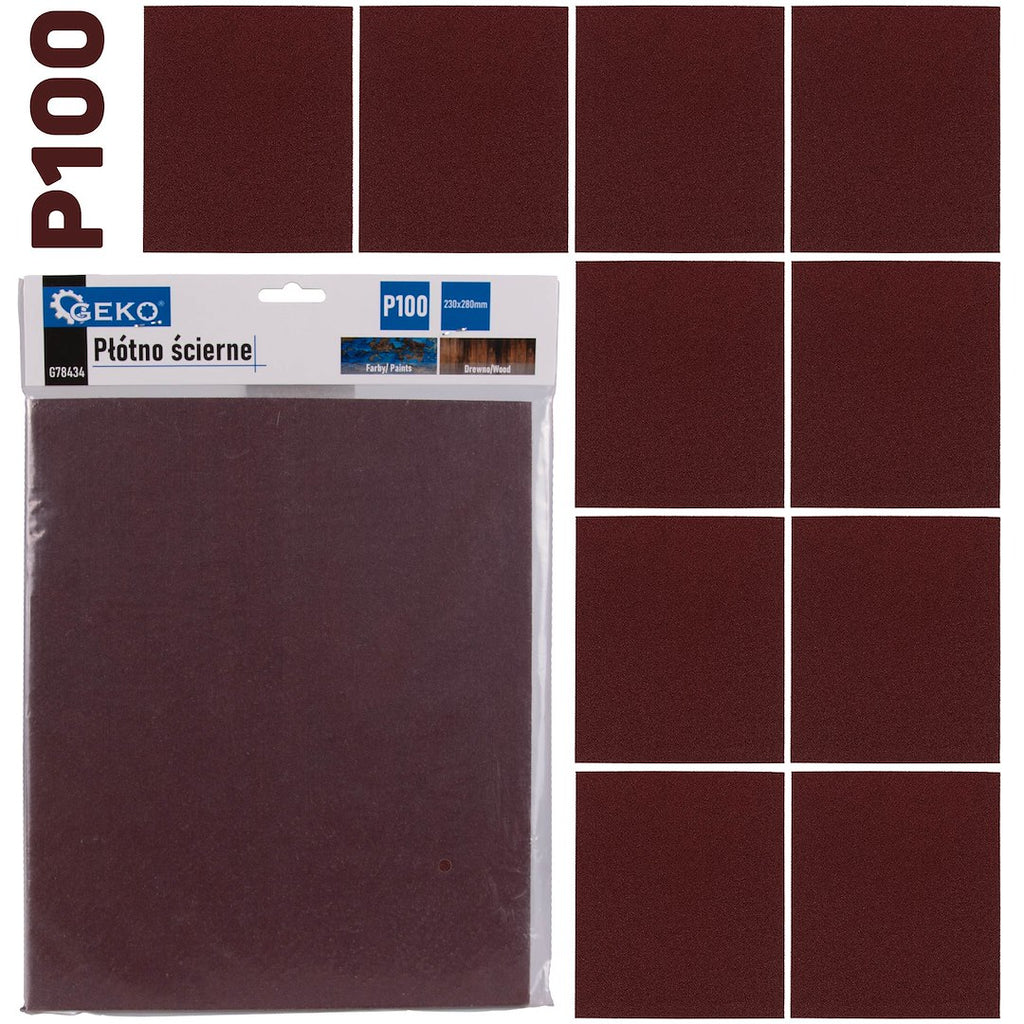 Abrasive cloth – sheet 230 x 280 mm P100 – Pack of 10