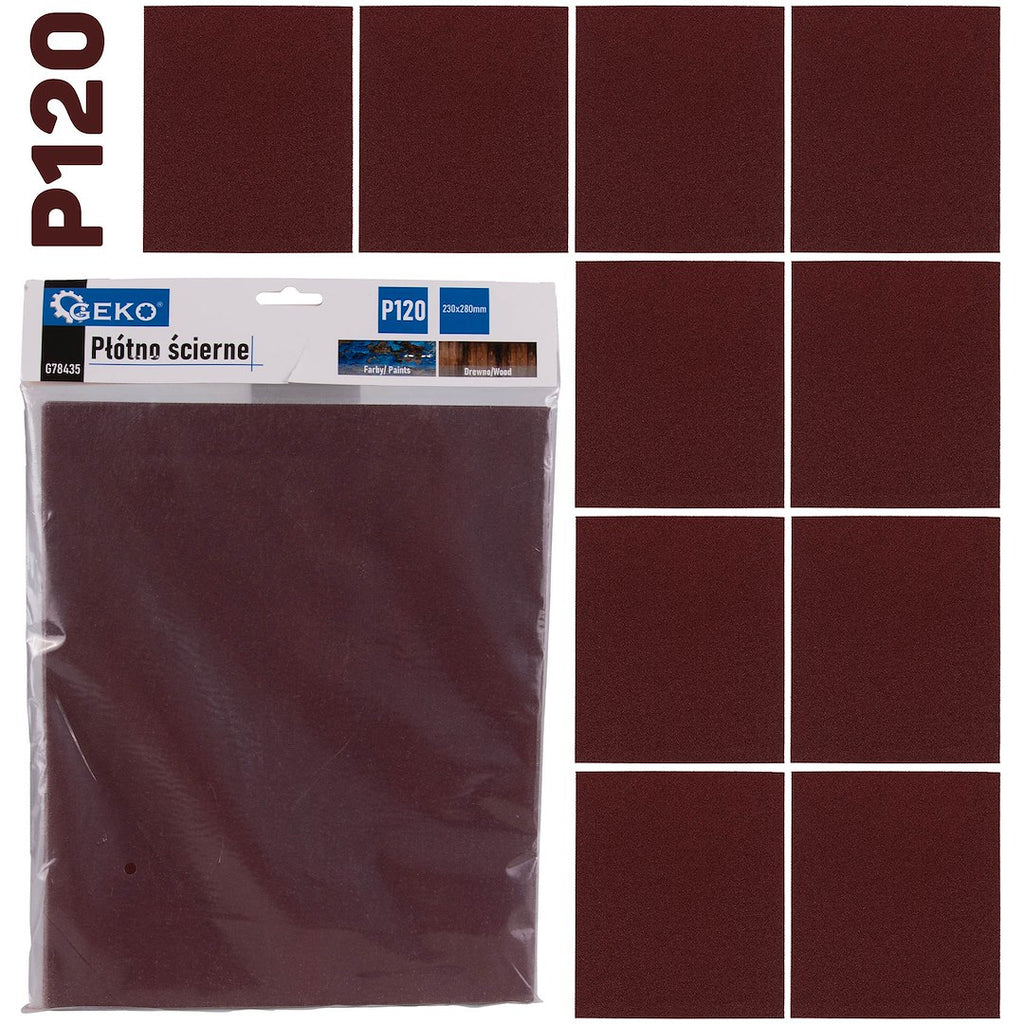 Abrasive cloth – sheet 230 x 280 mm, P120 – Pack of 10