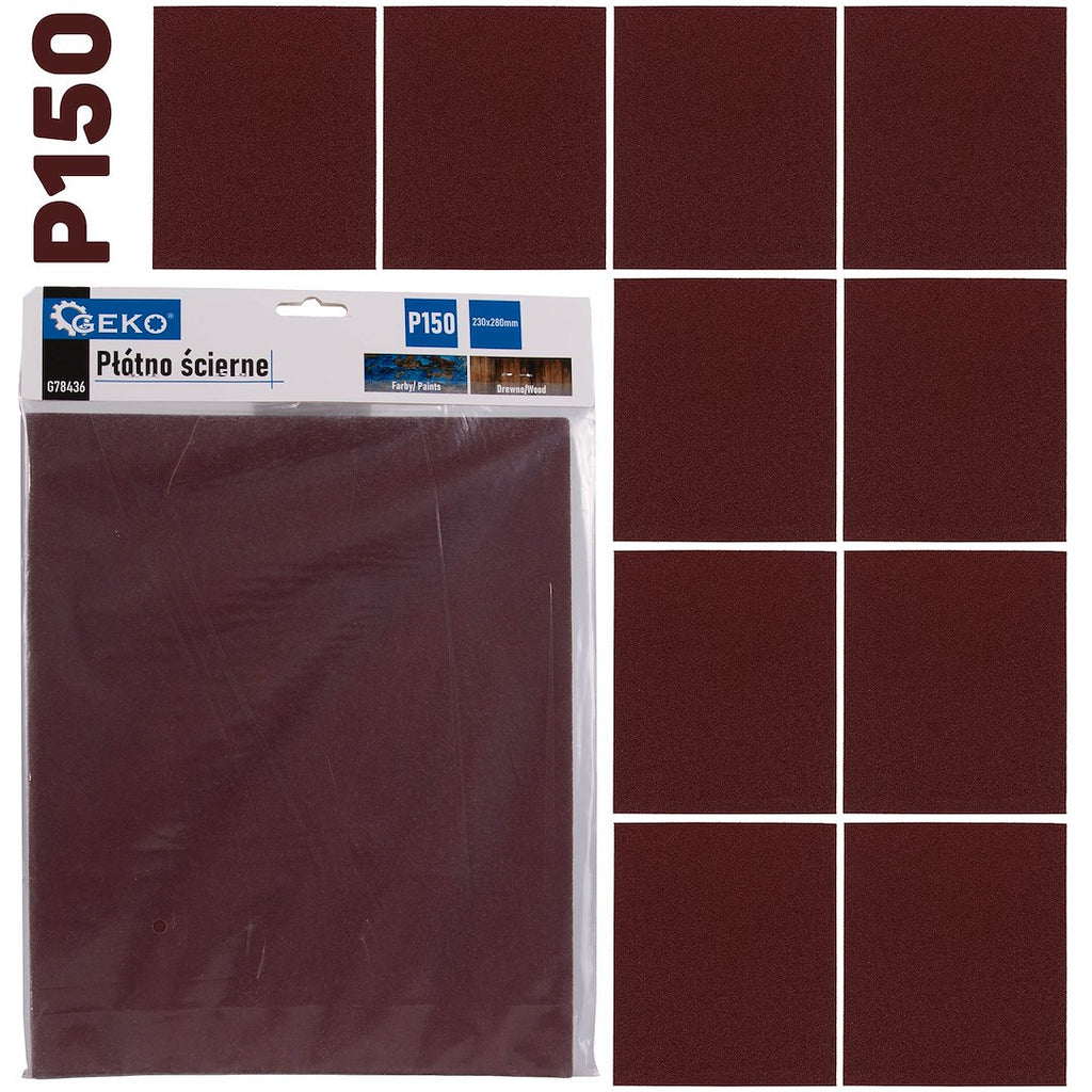 Abrasive cloth sheet 230 x 280 mm, P150 – Pack of 10