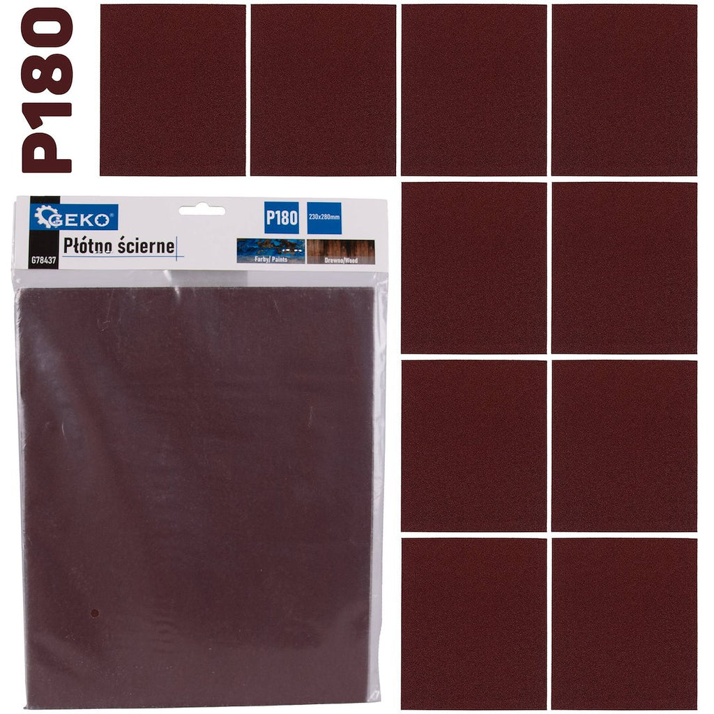 Abrasive cloth – sheet 230 x 280 mm P180 – Pack of 10