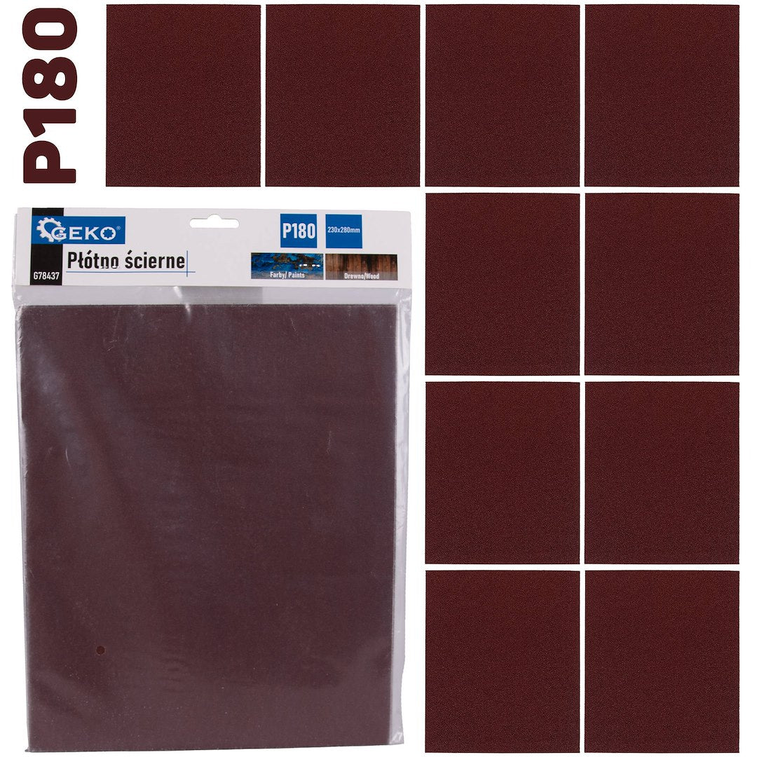 Abrasive cloth – sheet 230 x 280 mm P180 – Pack of 10