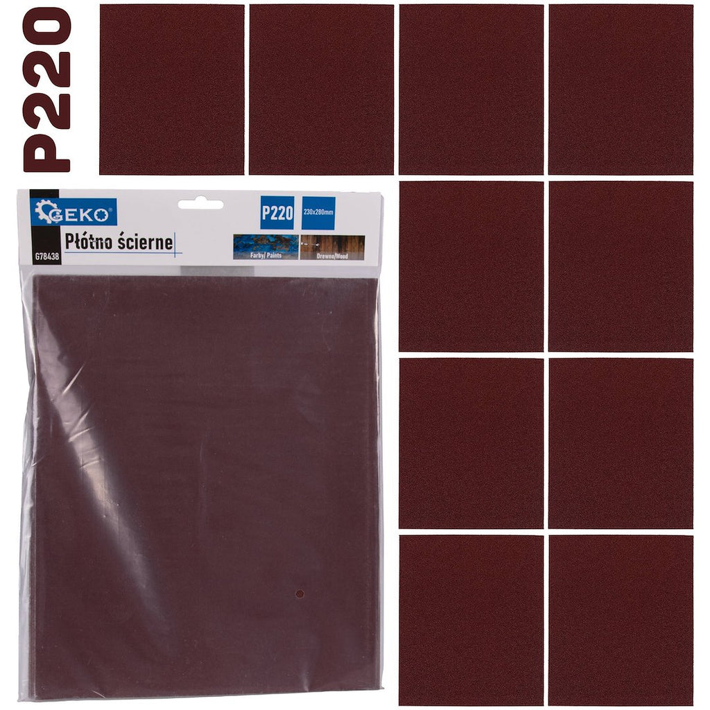 Abrasive cloth – sheet 230 x 280 mm P220 – Pack of 10