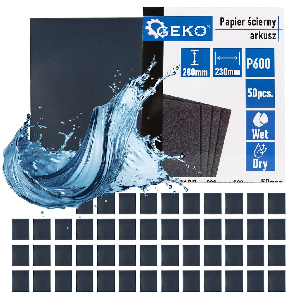 Waterproof sandpaper – sheet 230 x 280 mm, P600 – Pack of 50