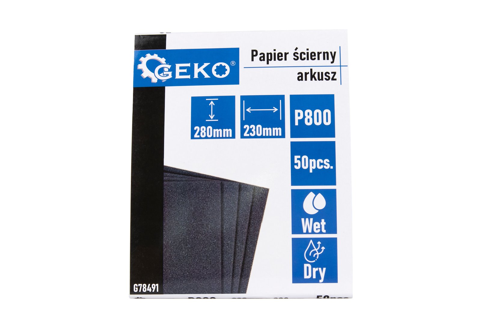 Waterproof sandpaper — sheet 230x280 mm, P800 – Pack of 50