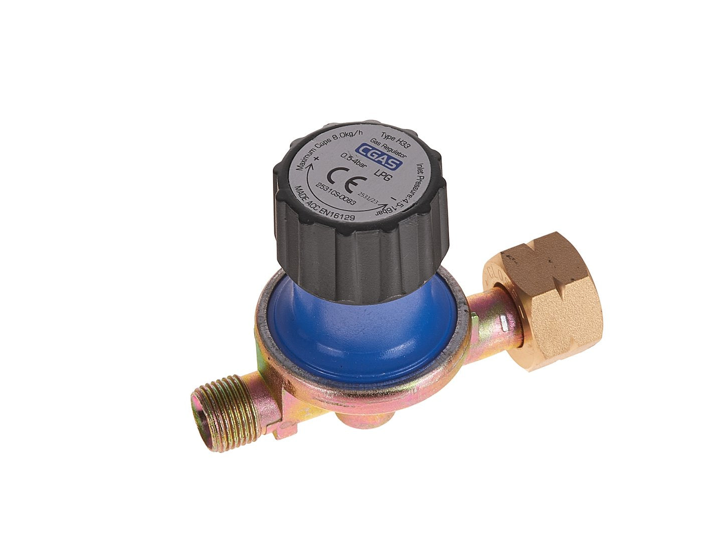 Propane/butane regulator with pressure adjustment 0.5-4 bar