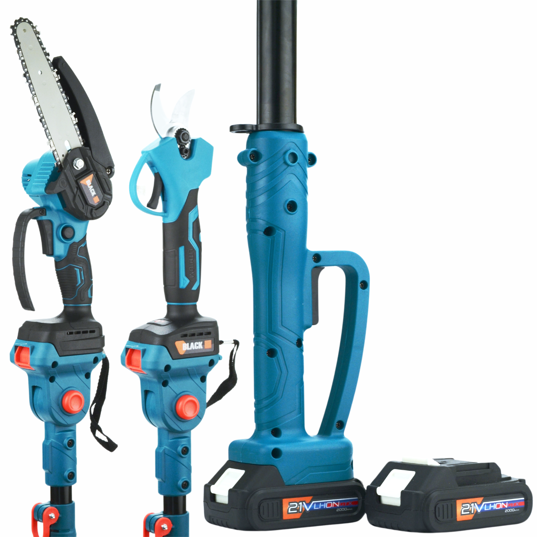 Mega komplekt 2-ühes saag ja oksalõikur 2 m pikendusega, 21V aku, 2 tk laadija, Black