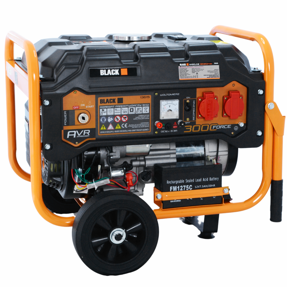 Generaatorikomplekt 3000W AVR 7HP 2x230V Must Elektriline Käivitus