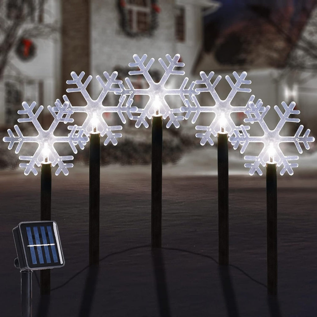 Päikeseenergial töötavad lumehelbekujulised LED-maavalgustid 5 tk RC-K-2760