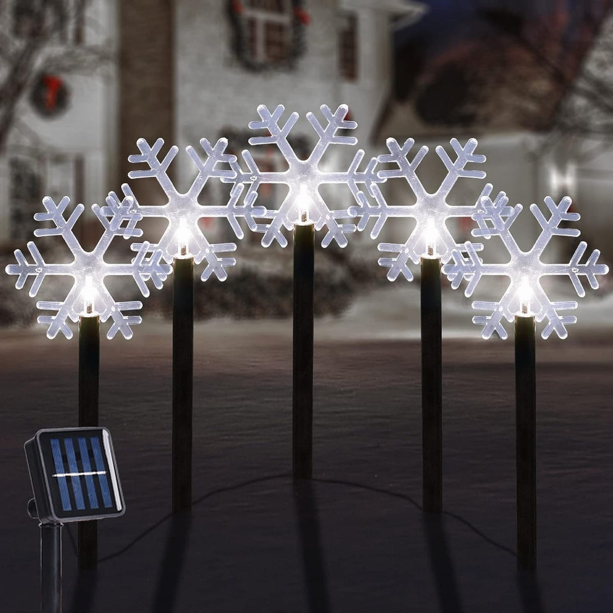 Päikeseenergial töötavad lumehelbekujulised LED-maavalgustid 5 tk RC-K-2760