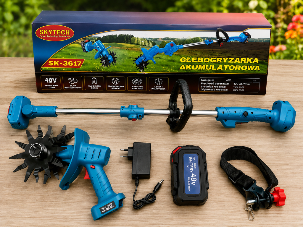 Akutoitega aiakultivaator SKYTECH SK-3617, 200 mm, 280 p/min, 2 × 48 V akut SK-3167
