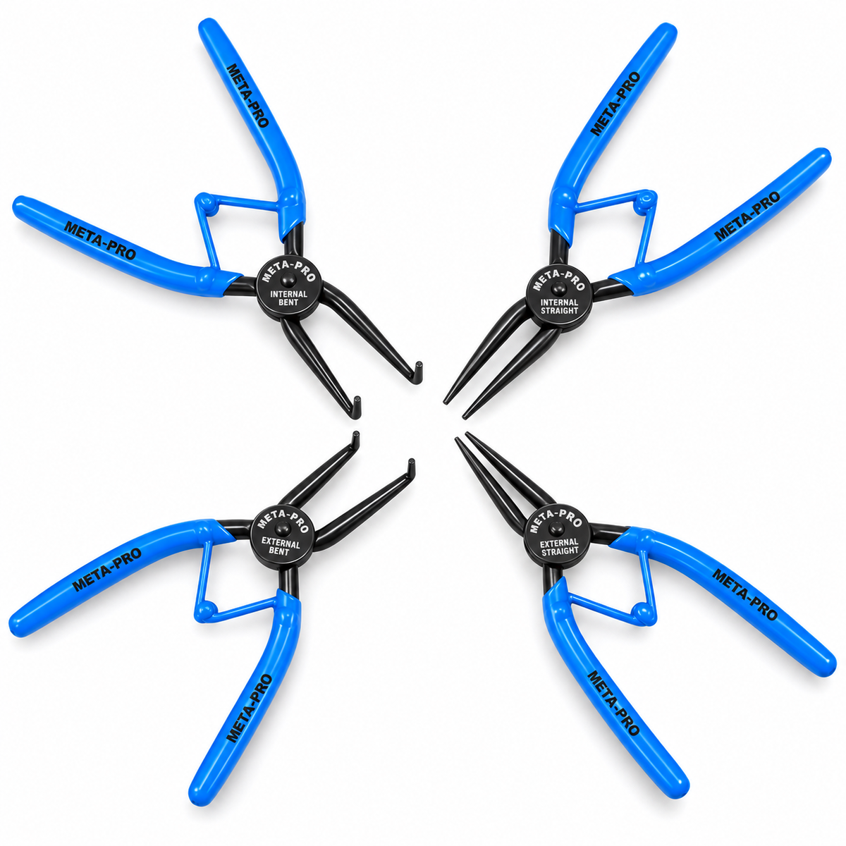 META-PRO 4-Piece Snap Ring Pliers Set – Internal External Straight & Bent Circlip Pliers