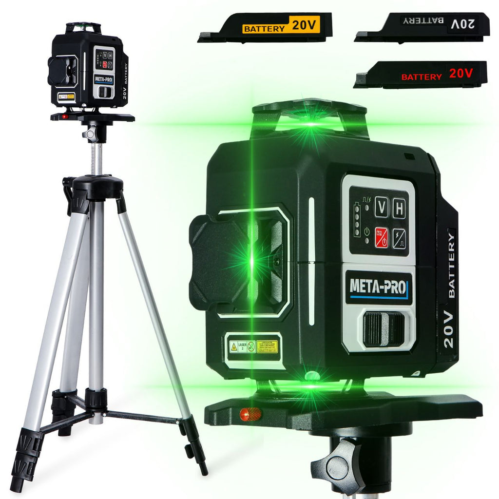 META-PRO 4D Green Laser Level with Tripod and Battery Adapters