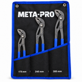 META-PRO three-piece water pump pliers set in storage roll