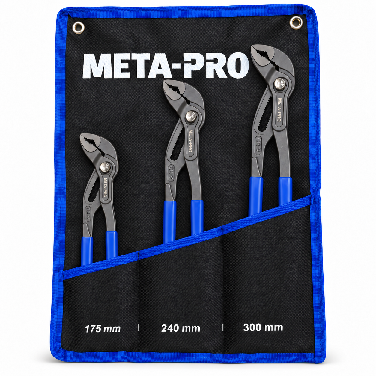 META-PRO three-piece water pump pliers set in storage roll