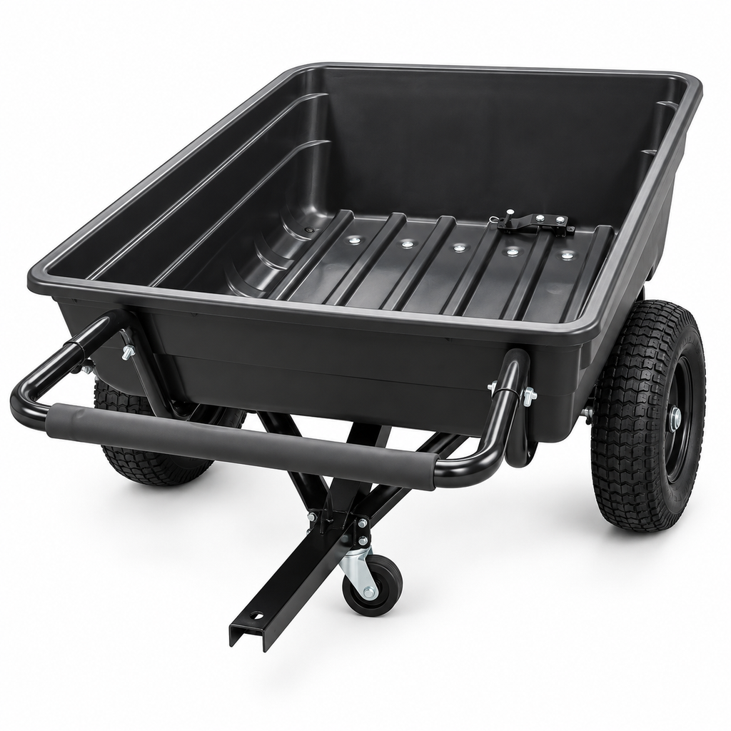 META-PRO GY9024 black 500 litre garden tractor tipping trailer front view