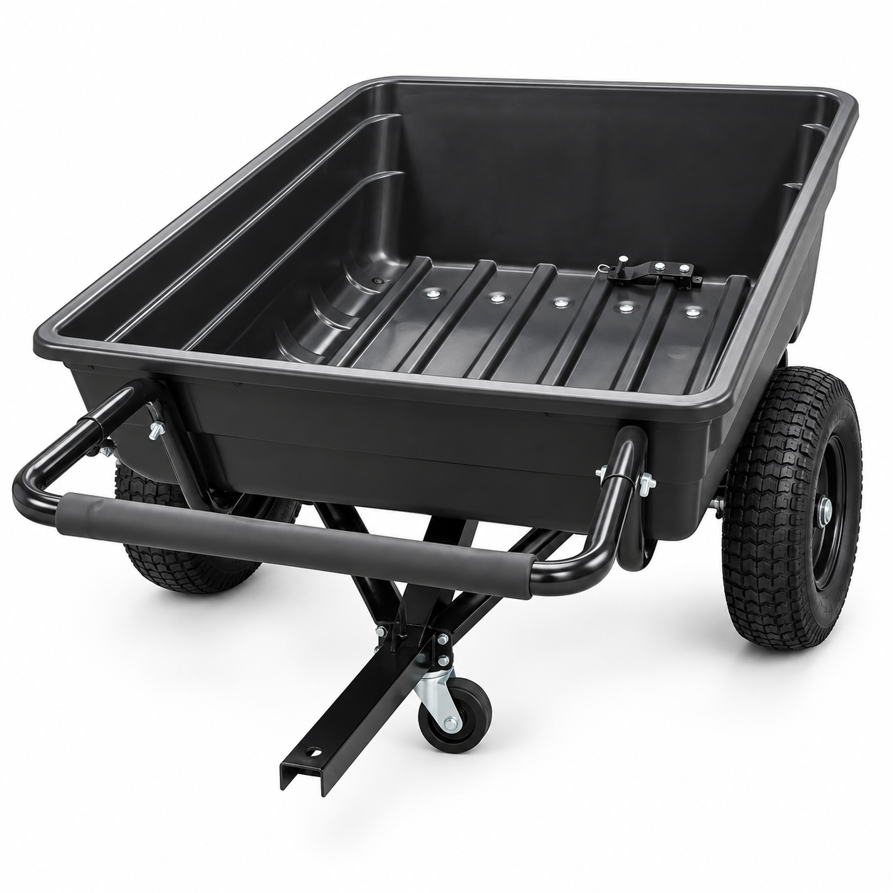 META-PRO GY9024 black 500 litre garden tractor tipping trailer front view