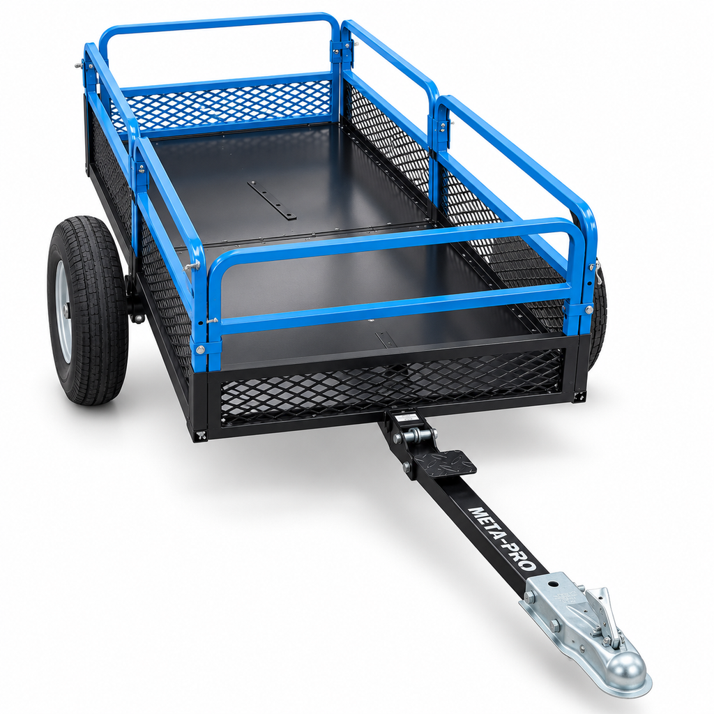 META-PRO GY9092 blue and black 15 cubic foot steel dump trailer front view