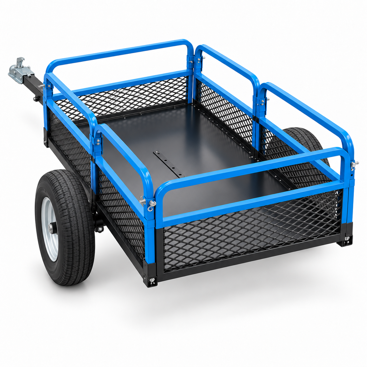 META-PRO GY9092 blue and black steel dump trailer rear three-quarter view