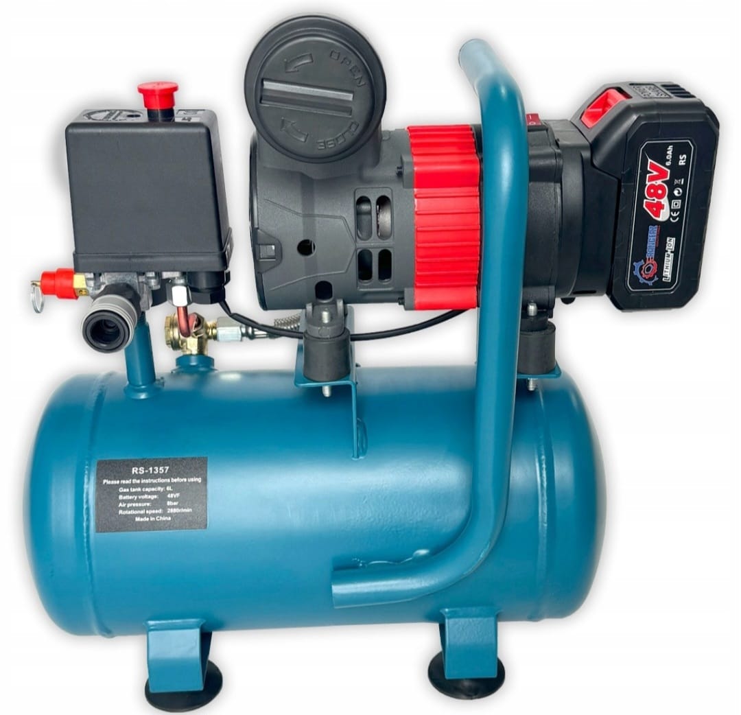 RANGERZ juhtmevaba õlivaba õhukompressor 6 l, harjadeta mootor, 8 bar, 2 × 48 V 5,0 Ah akuga RS-1357