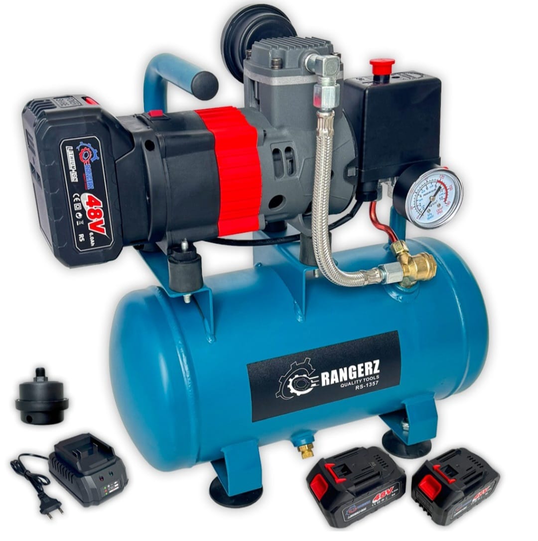 RANGERZ Juhtmeta õlivaba õhukompressor 6L | Harjadeta mootor | 8 Bar | 2 × 48V 5.0Ah akud