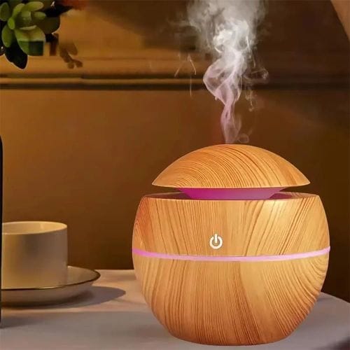 Mini Wood-Effect Humidifier & Aroma Diffuser with LED Ambient Light (VB4)