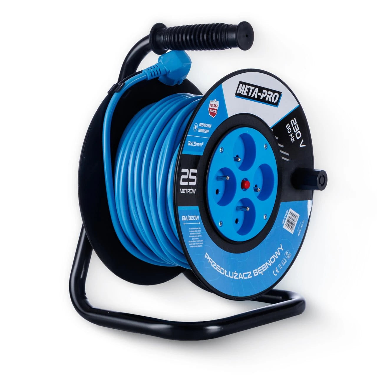 META-PRO kaablitrummel 25 m, 4 maandatud pistikupesa, 3 × 1,5 mm², 3200 W, 230 V GY9068