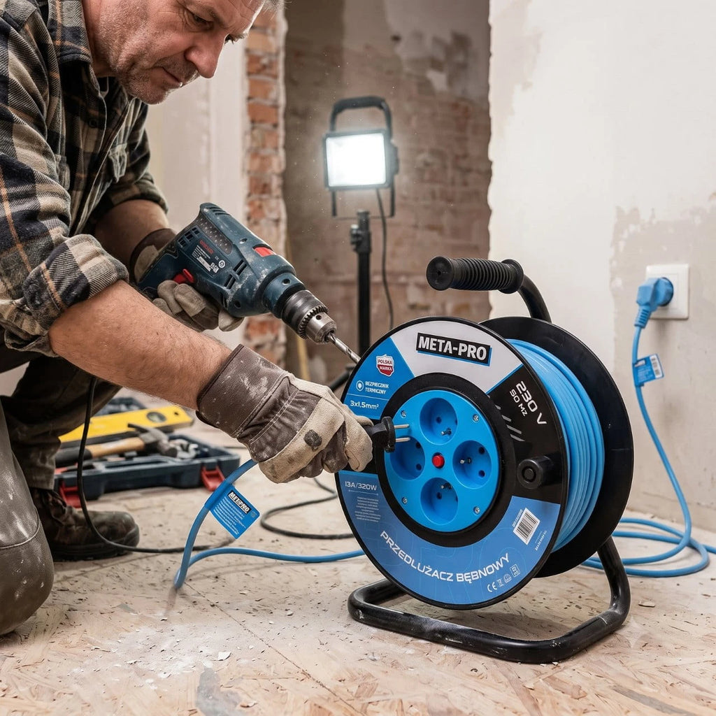 META-PRO kaablitrummel 25 m, 4 maandatud pistikupesa, 3 × 1,5 mm², 3200 W, 230 V GY9068