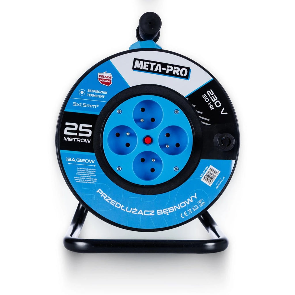 META-PRO kaablitrummel 25 m, 4 maandatud pistikupesa, 3 × 1,5 mm², 3200 W, 230 V GY9068