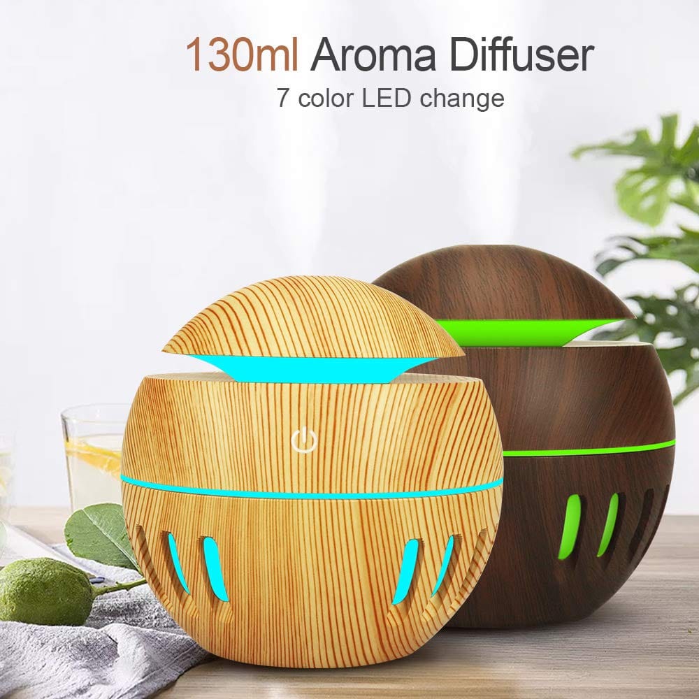 Mini Wood-Effect Humidifier & Aroma Diffuser with LED Ambient Light (VB4)