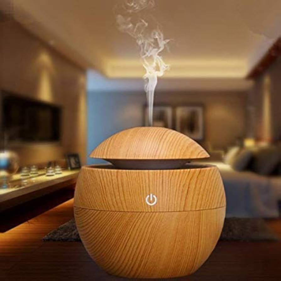 Mini Wood-Effect Humidifier & Aroma Diffuser with LED Ambient Light (VB4)