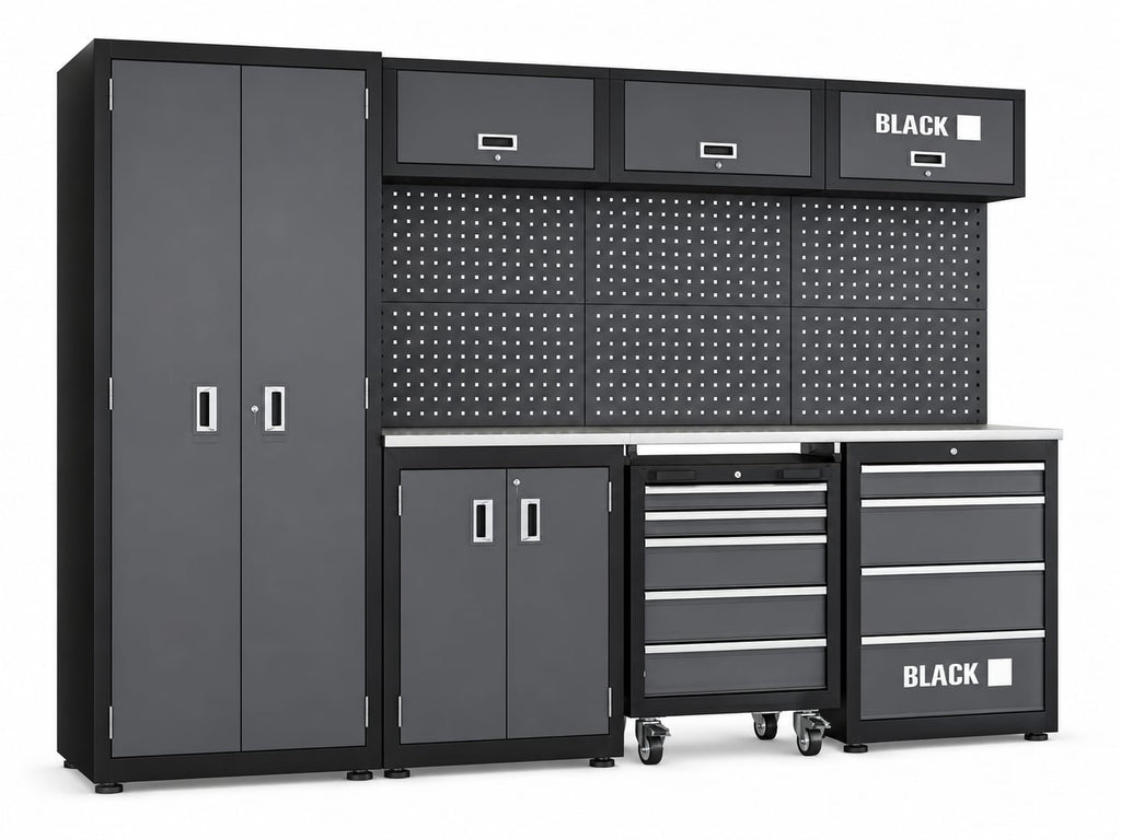 BLACK moodultöökoja kappide ja tööpingi komplekt sahtlite ning tööriistapaneelidega 10510
