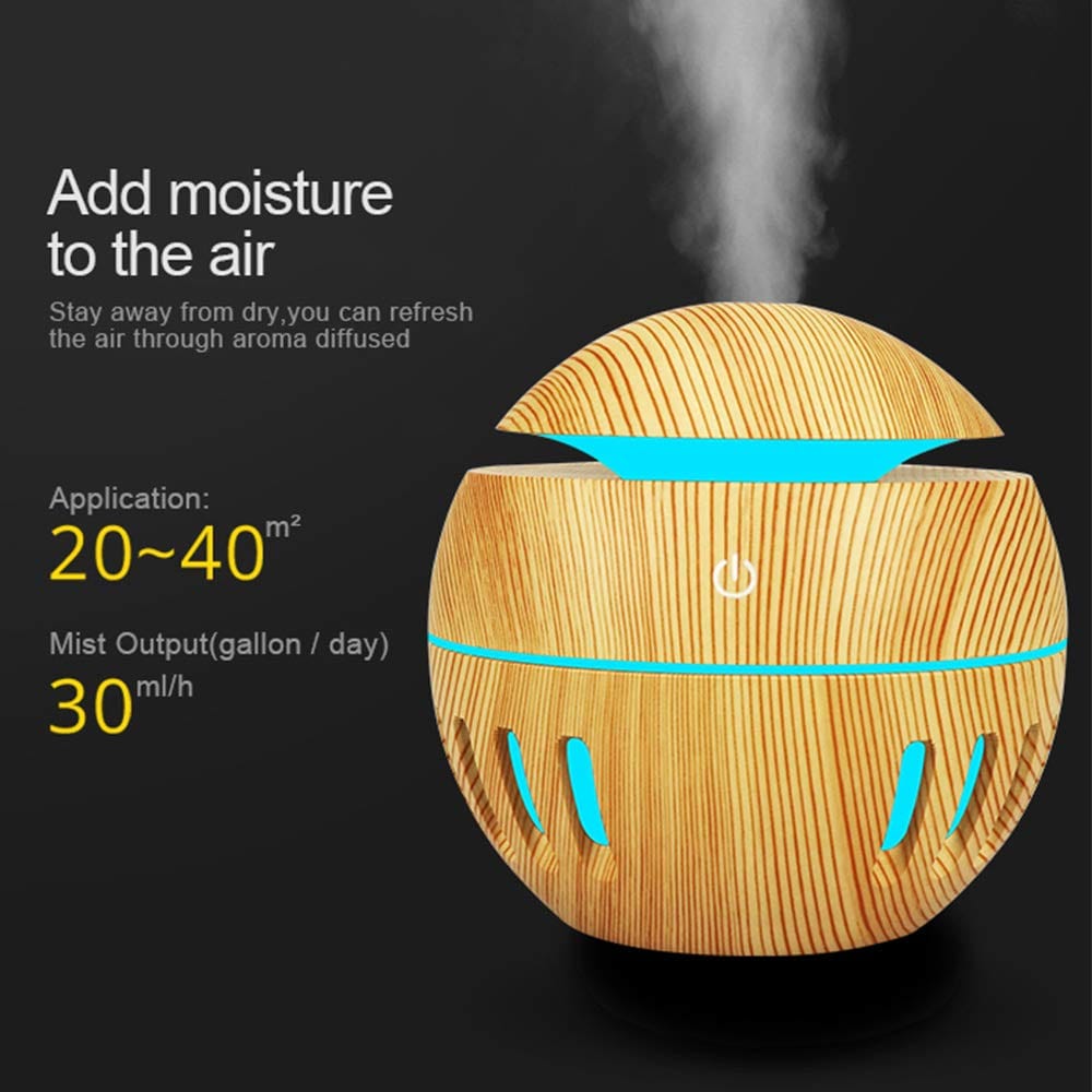 Mini Wood-Effect Humidifier & Aroma Diffuser with LED Ambient Light (VB4)