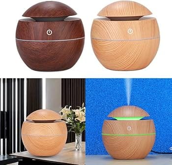 Mini Wood-Effect Humidifier & Aroma Diffuser with LED Ambient Light (VB4)