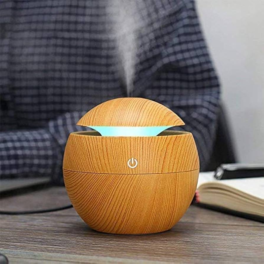 Mini Wood-Effect Humidifier & Aroma Diffuser with LED Ambient Light (VB4)