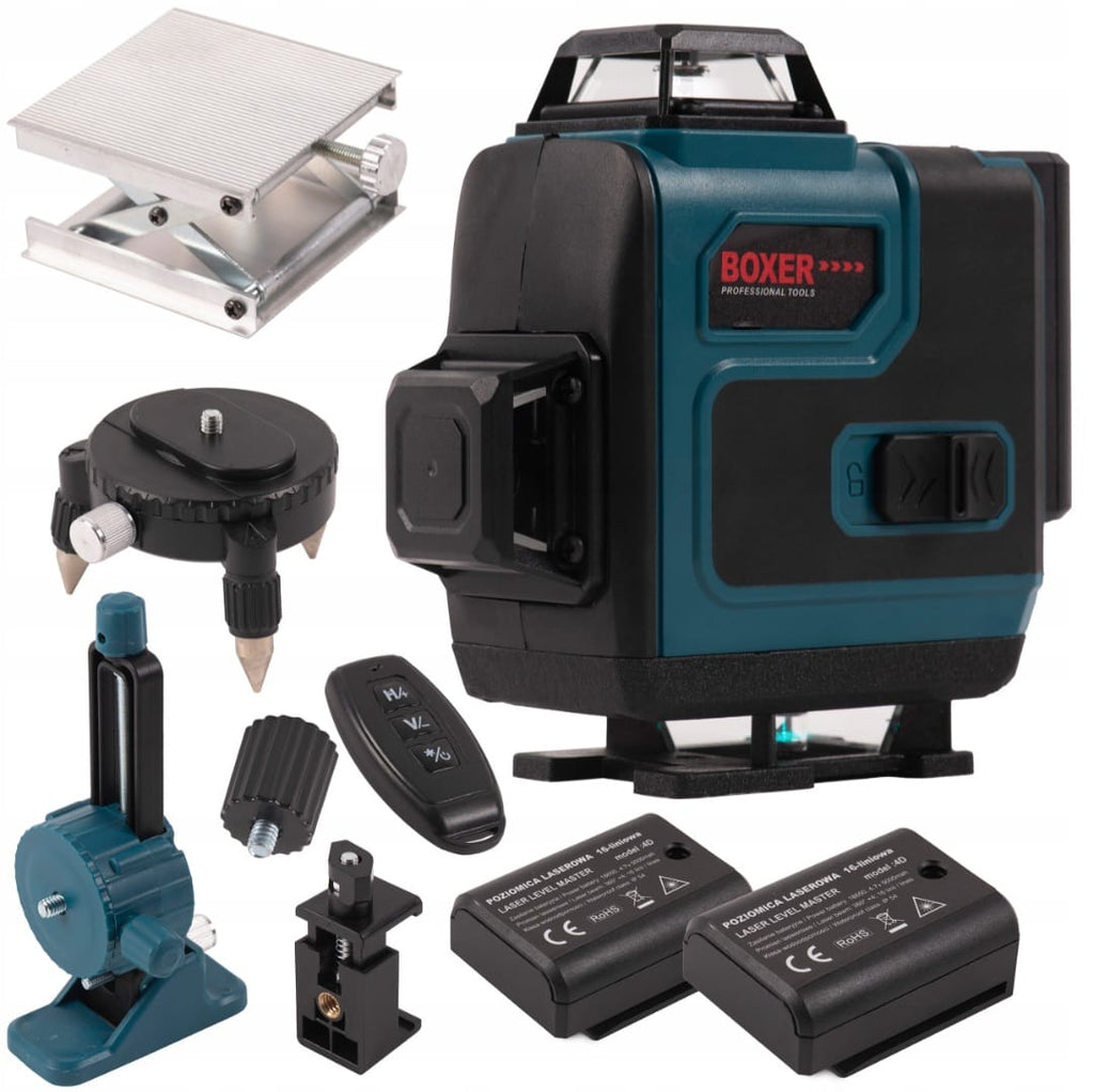 4D Cross Laser Level 16 Lines 360° Green Beam 25m + 2 Batteries, Remote & Case