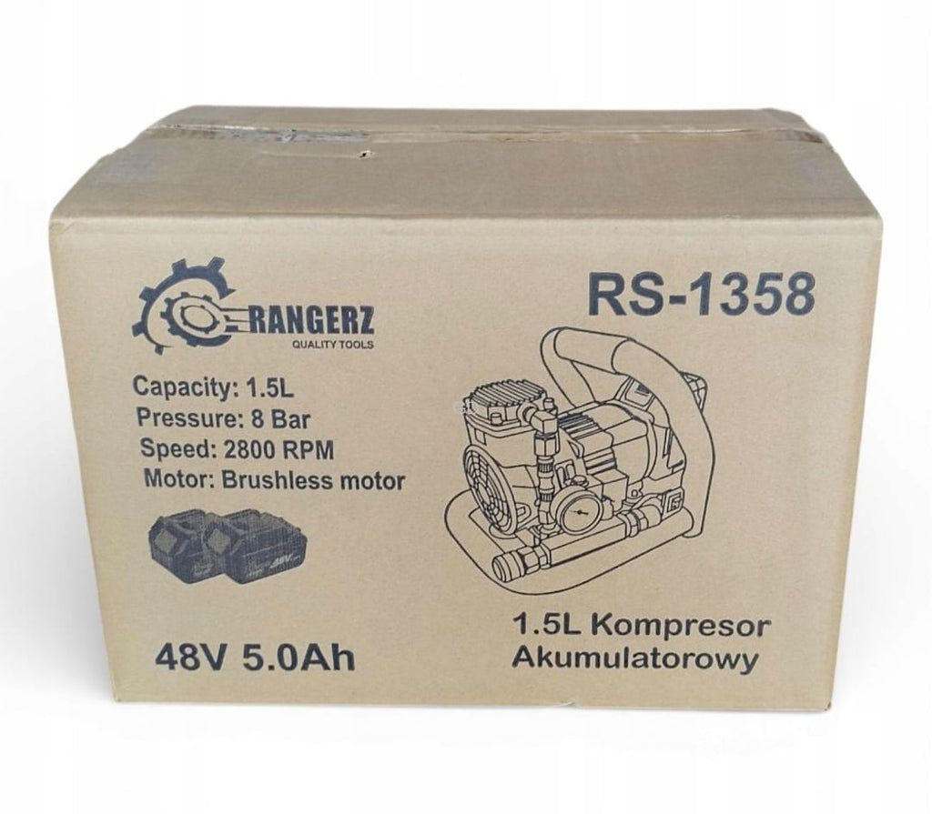 RANGERZ juhtmevaba õlivaba õhukompressor 1,5 l 48 V 8 bar kahe 5,0 Ah akuga RS-1358