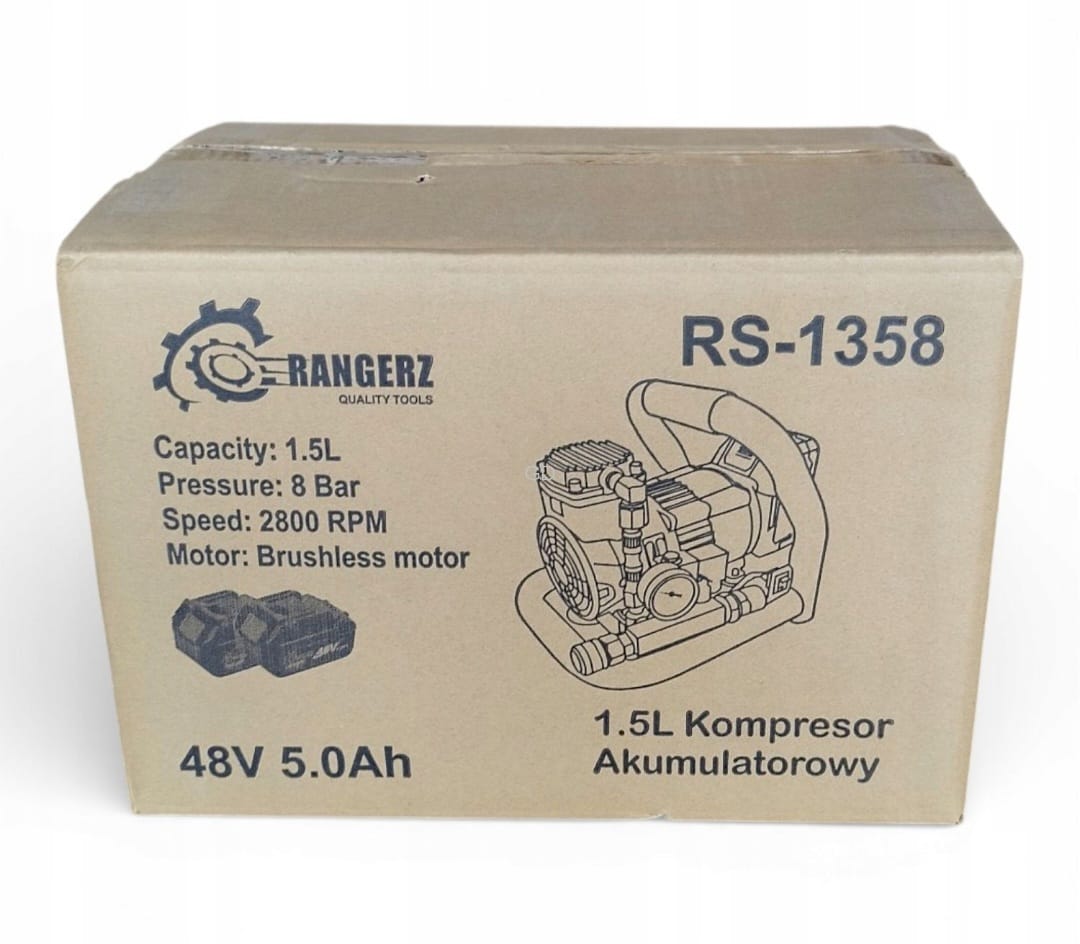 RANGERZ juhtmevaba õlivaba õhukompressor 1,5 l 48 V 8 bar kahe 5,0 Ah akuga RS-1358