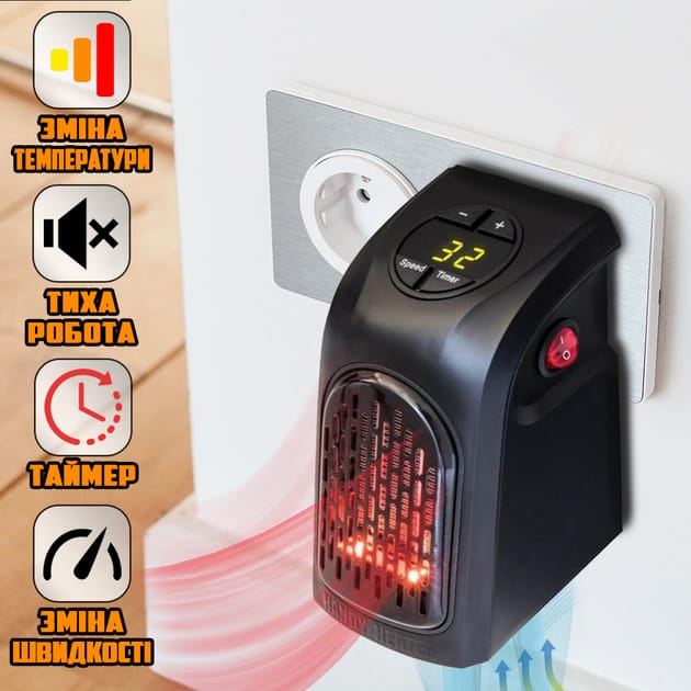 Mini Plug-In Electric Fan Heater with Digital Temperature Display & Remote Control (VB4)