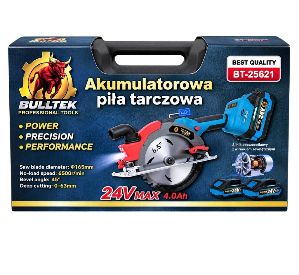 BULLTEK BT-25621 juhtmevaba ketassaag 165mm – harjadeta, 2× 24V 4.0Ah akud